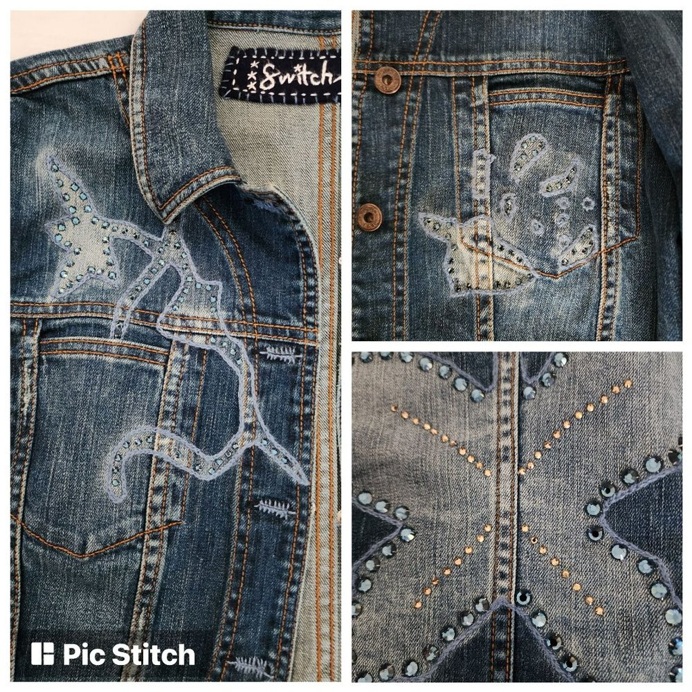Switch USA Women's Blue Denim Butterfly Design Cropped Jean Jacket Size XL - Picture 9 of 10